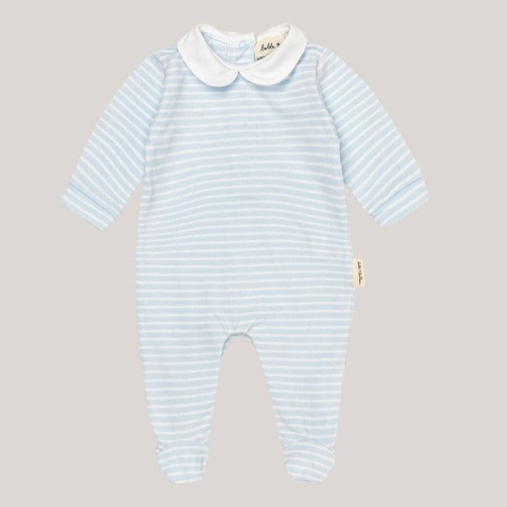 Bobbi Balloon Katoenen Onesie in Zachtblauw met Blauwwitte Strepen voor Baby's