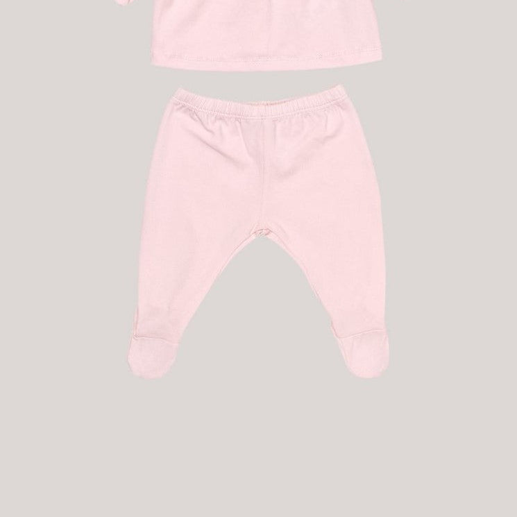 Bobbi Balloon Katoenen Tweedelige Set – Zachtroze Babyoutfit met Ruchemouwen