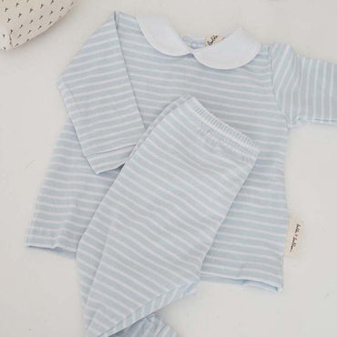 Bobbi Balloon Katoenen Tweedelige Set met Blauwwitte Streepjes voor Baby's
