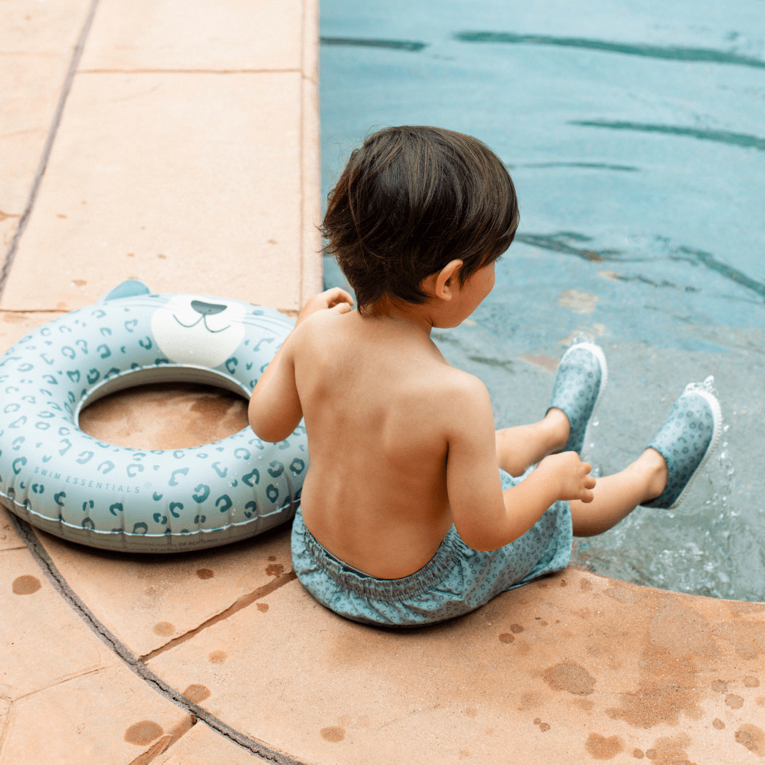 Green Leopard Print Swim Shorts for Boys – UV Protection UPF50