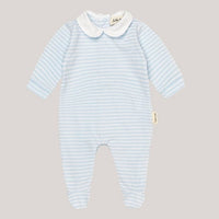 Bobbi Balloon Katoenen Onesie in Zachtblauw met Blauwwitte Strepen voor Baby's