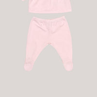 Bobbi Balloon Katoenen Tweedelige Set – Zachtroze Babyoutfit met Ruchemouwen